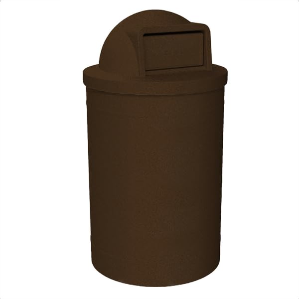 55 Gallon Circle 100% Recycled Plastic Heavy Duty Outdoor Trash Can with Push Open Dome Lid and Internal Liner - Brown Granite