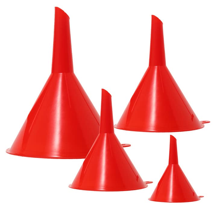Oil Funnel Set - Plastic Funnel Kit for Car & Kitchen Use - Filling Bottles, Jars & Containers - Mini, Small & Large (4)