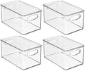 mDesign Plastic Deep Storage Bin Box Container with Lid and Built-In Handles - Organization for Fruit, Snacks, or Food in Kitchen Pantry, Cabinet, or Cupboard, Ligne Collection, 4 Pack, Clear
