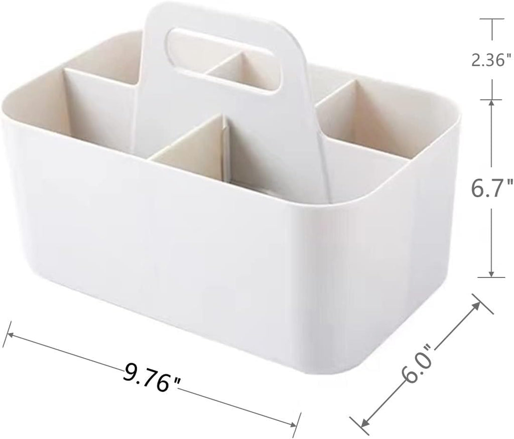 Feadily (2 Pack Plastic Shower Caddy Portable, Portable Basket with Handle Storage Organizer, Stackable 5 Compartments, 9.76" x 6" x 6.7", White