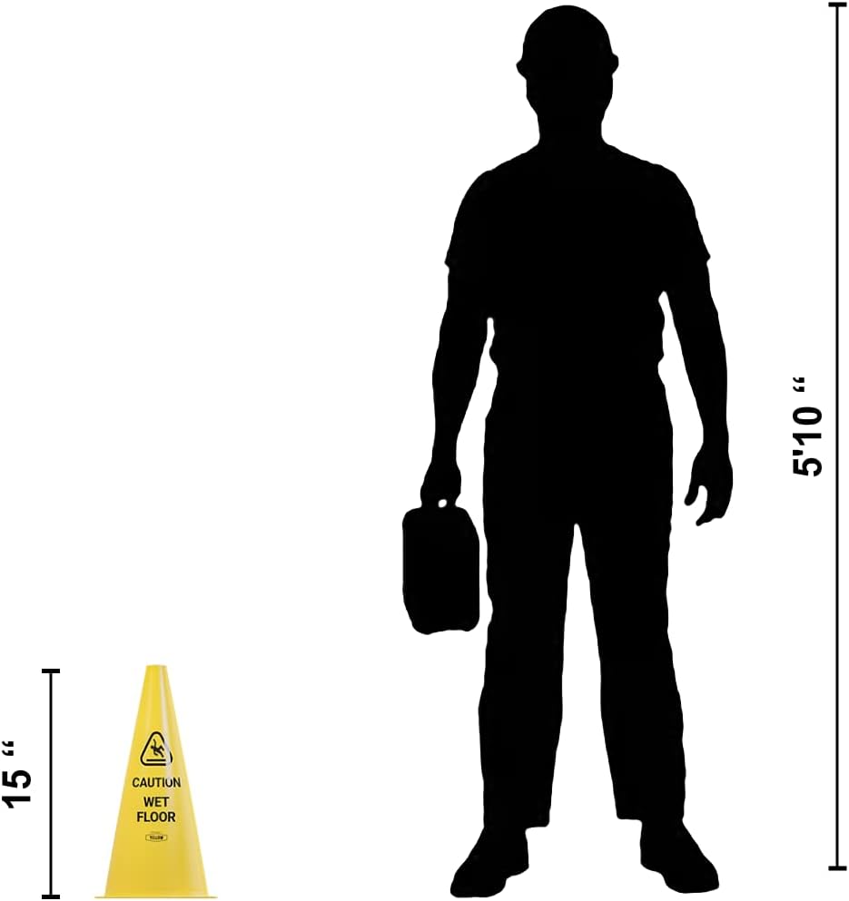 Yellow Safety® Commercial 15 Inch "Caution Wet Floor" Sign Cone, 4 ct., Easy to Use and Store