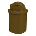 42 Gallon Round 100% Recycled Plastic Heavy-Duty Commercial Outdoor and Indoor Trash Can with Push Open Dome Lid and Internal Liner | Great for Schools and Businesses - Brown