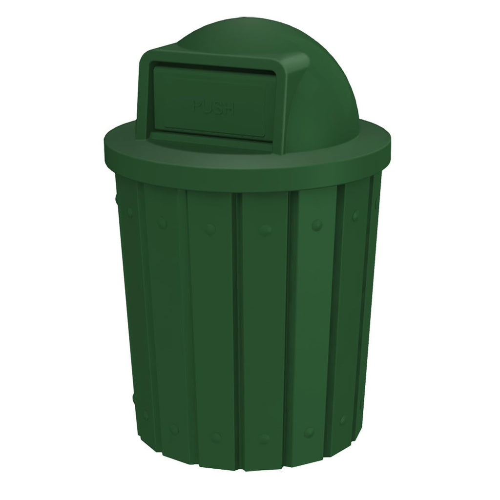 42 Gallon Slatted Circle 100% Recycled Plastic Commercial Outdoor and Indoor Trash Can with Push Open Dome Lid and Internal Liner | Great for Schools and Businesses - Green
