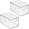 mDesign Plastic Deep Storage Bin Box Container with Lid and Built-In Handles - Organization for Fruit, Snacks, or Food in Kitchen Pantry, Cabinet, or Cupboard, Ligne Collection, 2 Pack, Clear