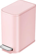 Cesun Small Bathroom Trash Can with Lid Soft Close, Step Pedal, 5 Liter / 1.3 Gallon Stainless Steel Garbage Can with Removable Inner Bucket, Waste Basket for Bathroom, Bedroom (Pink)
