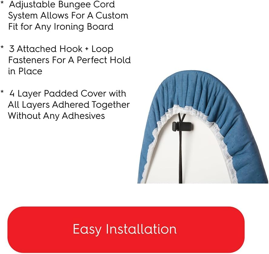 TIVIT Ironing Board Cover 18 x 57, Made in Italy. Performance Grade Titanium Coated Pro Grip Pad & Covers - Superior Scorch & Stain Resistance, High Heat Reflection, 3 Padded Layers 3 Fastener Straps