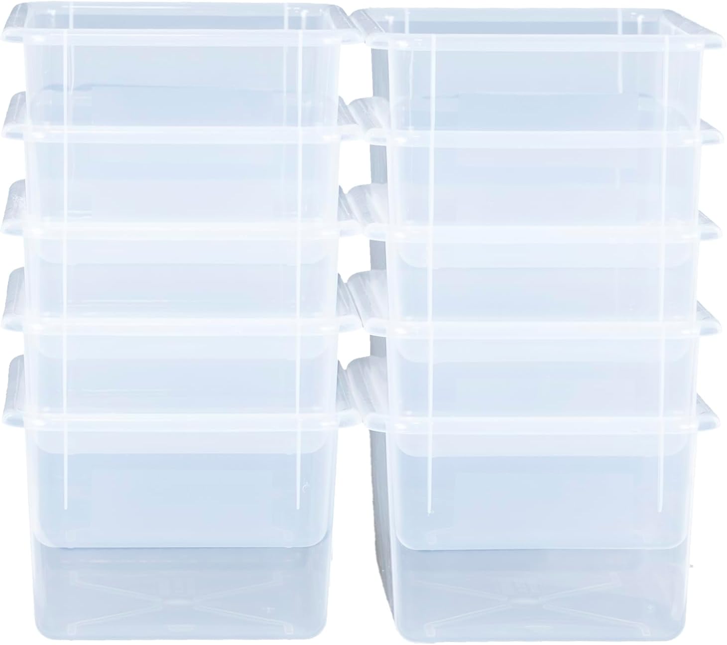 Wood Designs Cubby Storage Bin, Heavy Duty Plastic Containers for Kids Translucent Clear Cubby Tray Set of 10