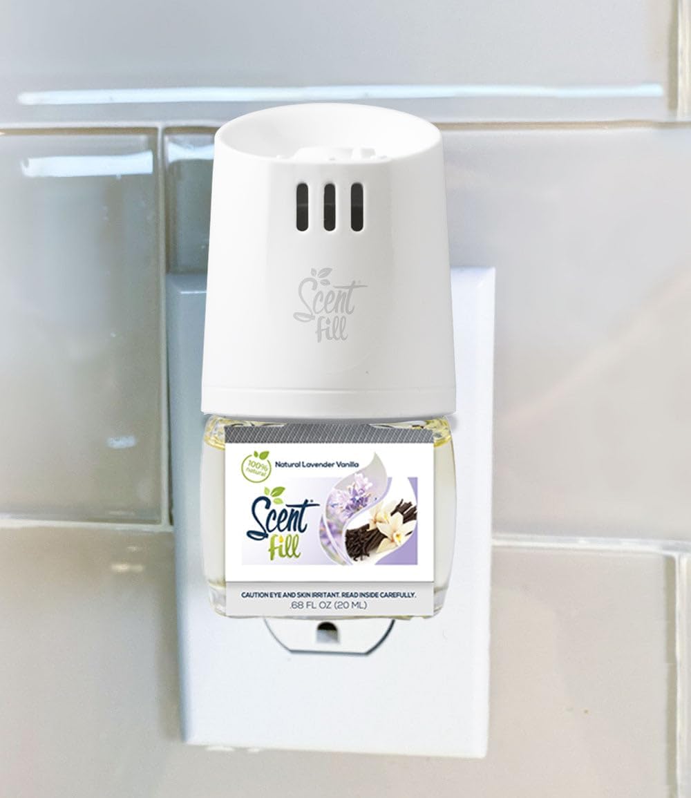Scent Fill 100% Natural Lavender Vanilla Plug in Air Freshener, Scented Oil Refills, 2 Refills + Diffuser