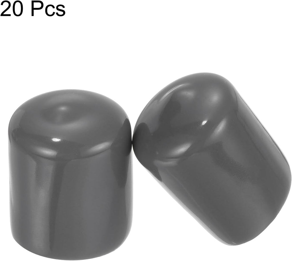 uxcell 20pcs Rubber End Caps 22mm ID Vinyl PVC Round Tube Bolt Cap Cover Screw Thread Protectors Dark Grey