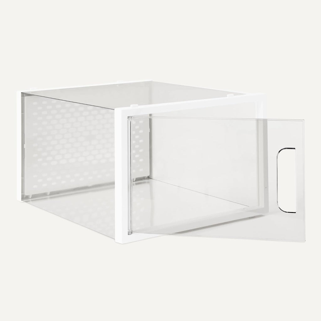 Amazon Basics Stackable and Foldable Clear Shoe Storage Organizer Box, Large, Pack of 12
