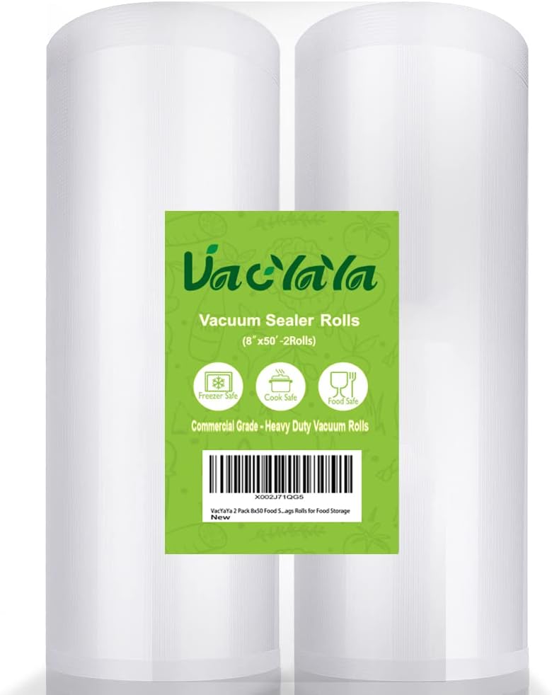VacYaYa 2 Pack 8x50 (Total 100 feet) Vacuum Sealer Bags Rolls with BPA Free and Heavy Duty,Commercial Grade Vaccume Seal Bags Rolls Work with Any Types Vacuum Sealer