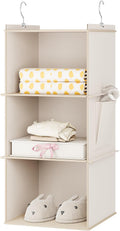 YOUDENOVA Hanging Closet Organizer, 3-Shelf Closet Hanging Storage Shelves, Beige