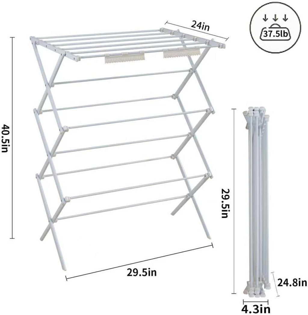 3 Tiers Foldable Clothes Drying Rack, Vertical Laundry Rack Portable and Collapsible for Storage Indoor Outdoor, Pearly White