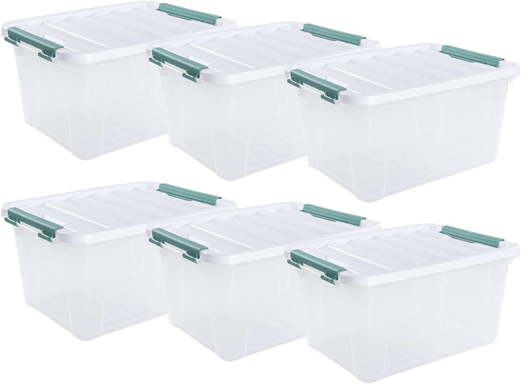 Xyskin 6-Pack 20 Quart Plastic Storage Boxes, Latching Storage Bin Box, Clear