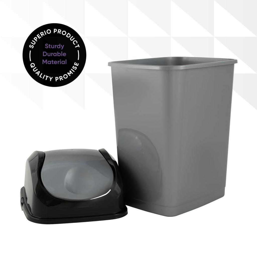 Superio Small Trash Can for Dorm with Lid 4.5 Gallon Plastic Swing Top Slim Garbage Can for Under Sink/Cabinet, Laundry, Kitchen, Office, Bedroom, Bathroom, College, 18 Qt Gray/Black, 2