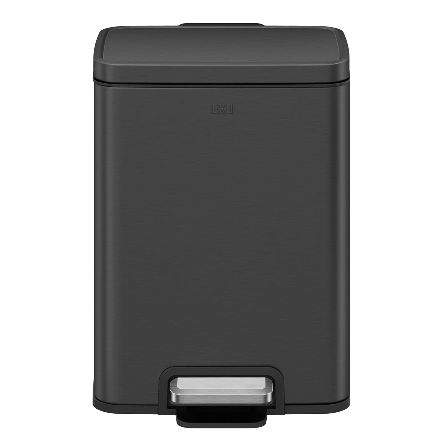 EKO Madison Matte Black 12L / 3.2 Gal Bathroom Trash Can with Lid and Removable Inner Basket, Rectangular Small Step Trash Can