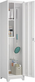 Slim Broom Storage Cabinets, Metal Cabinet with Shelves and Hanging Rod, 65" Utility Storage Cabinet with Locking Door, Tall Cleaning Cabinets for Kitchen, Pantry, Office, Shop, Garage