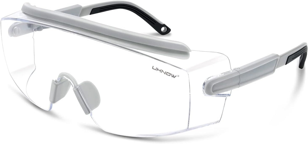 UKNOW Safety Goggles Over Glasses, Safety Glasses Anti Fog Wraparound Eye Protection, Protective Eyewear ANSI Z87.1