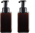 Foaming Soap Dispenser, 450ml(16oz) Refillable Modern Square Pump Bottle for Shampoo, Body Wash, Liquid Soap, PETG Plastic Empty Soap Dispenser for Kitchen, Bathroom, Hospital. 2 Pcs (Brown)