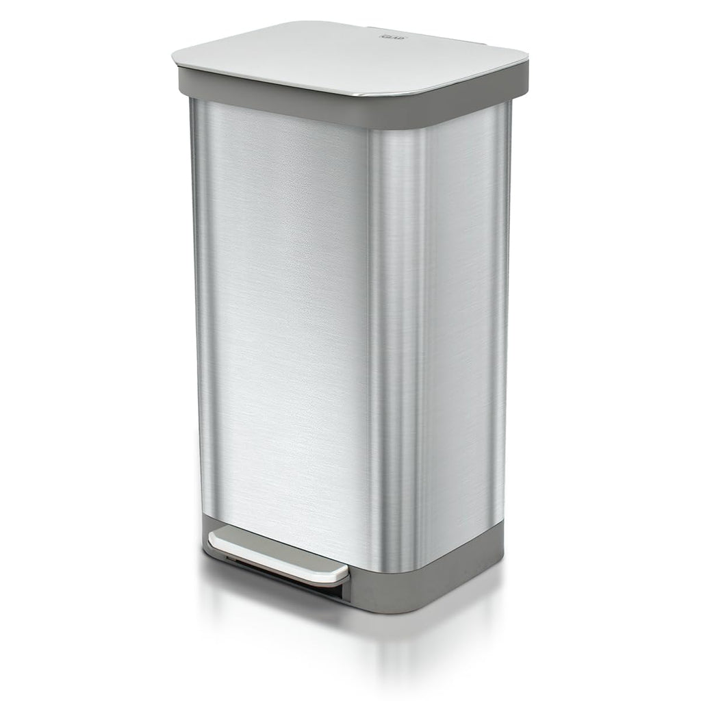 Glad Stainless Steel Step Trash Can, Series 2 with Clorox Protection - Large Metal Kitchen Garbage Bin with Soft Close Lid, Foot Pedal and Waste Bag Roll Holder, 20 Gallon