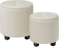 Big Round Ottoman with Storage Set of 2,Upholstered Velvet Vanity Stool for Makeup Multifunctional Foot Rest Coffee Table Padded Seat Tufted Ottomans for Living Room&Bedroom（White）