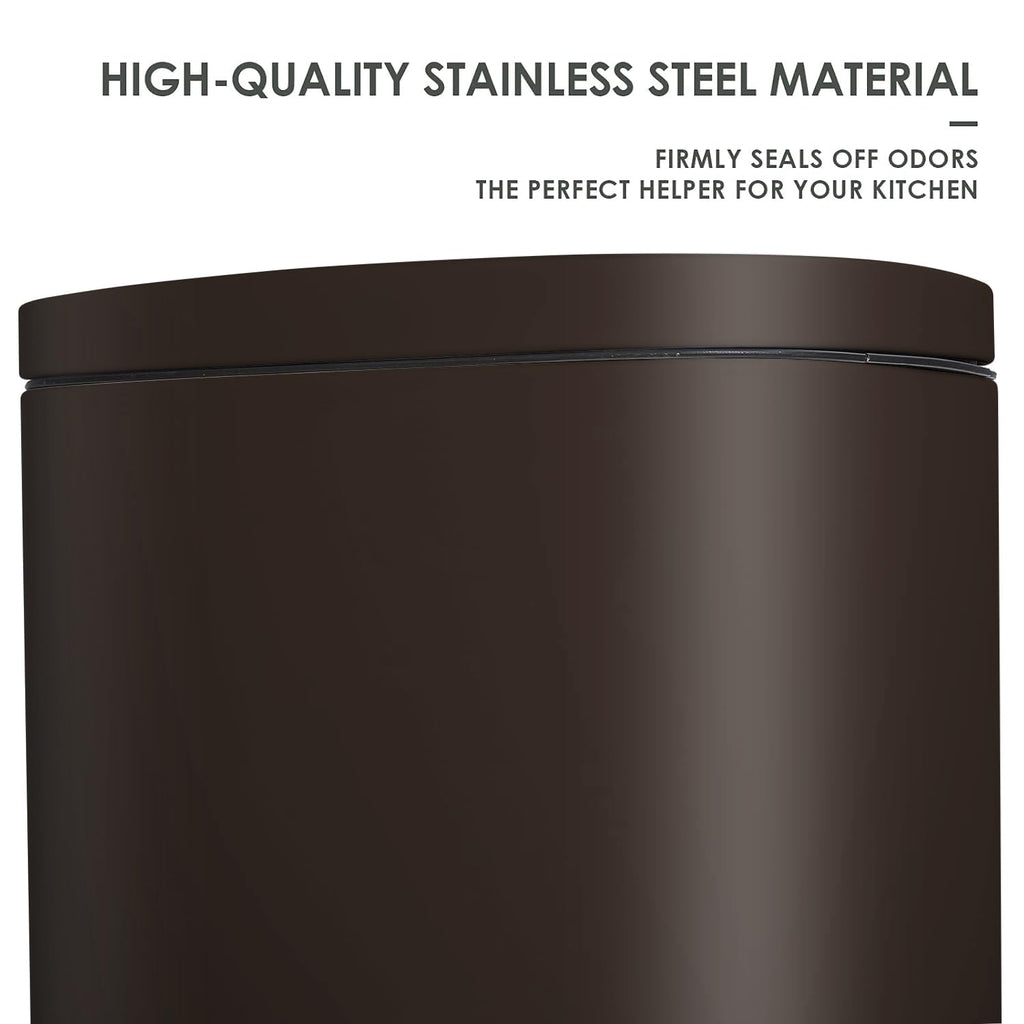 AthLike Trash Can, Stainless Steel Kitchen Garbage Can, Step Waste Bin with Hinged Lid and Removable Inner Bucket, Soft-Close, Dustbin for Bathroom Bedroom Living Room Home (Brown, 8 Gal)