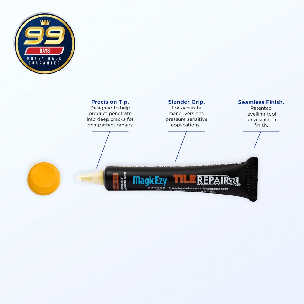 MagicEzy Tile Repair Kit: Porcelain Repair Kit - Ceramic Tile Repair Kit - Mix and Match Colors - Acrylic, Stone, Fiberglass - Wall Touch Up (Gold)