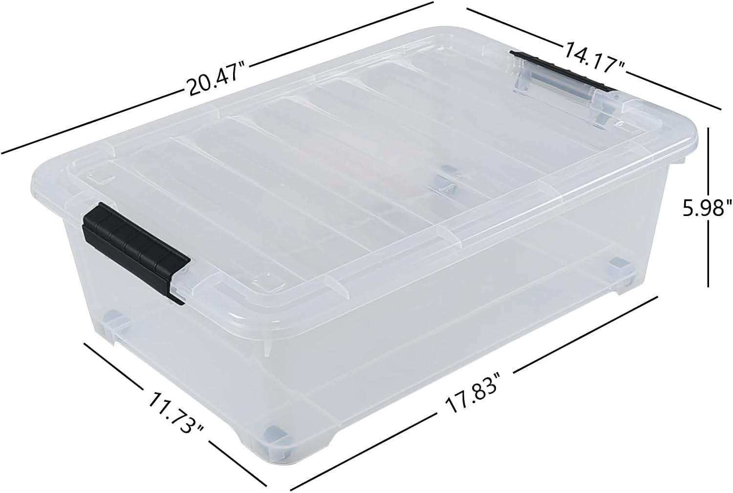 4 Pack 20 L Plastic Under Bed Storage Box with Lid, Clear Plastic Storage Bins Under Bed with Wheels