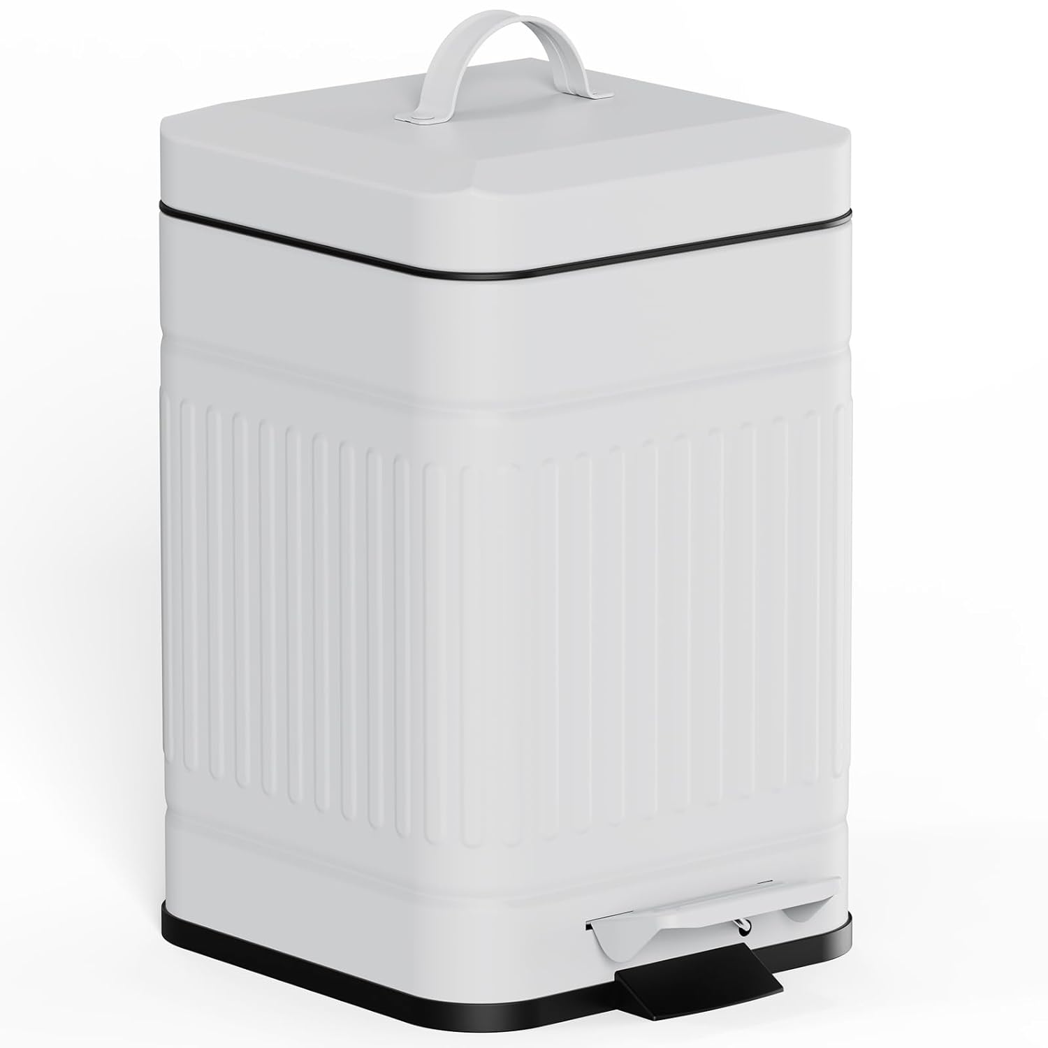 CEROELDA Small Trash Can with Lid-5L/1.3 Gal, Stainless Steel Outdoor Dog Poop Garbage Can-Farmhouse Retro Metal Waste Bin w/Step Pedal for Bathroom Bedroom Office-Soft Close-White