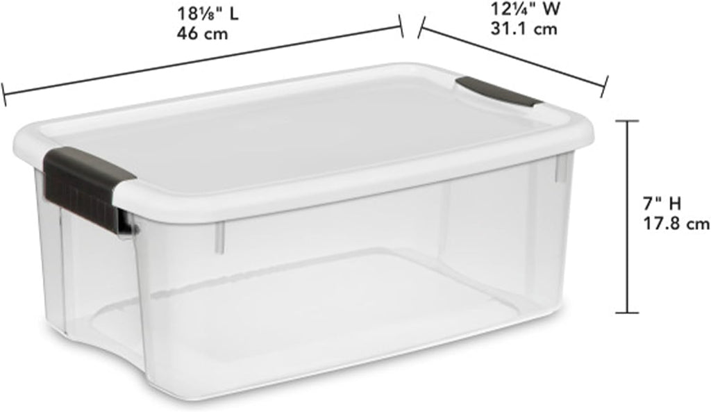 Sterilite 24-Pack Ultra Latching Box, Storage Bins with Lids, Clear Plastic, 18 Quart - Heavy-Duty Organizing Containers for Closet, Bathroom, and Office