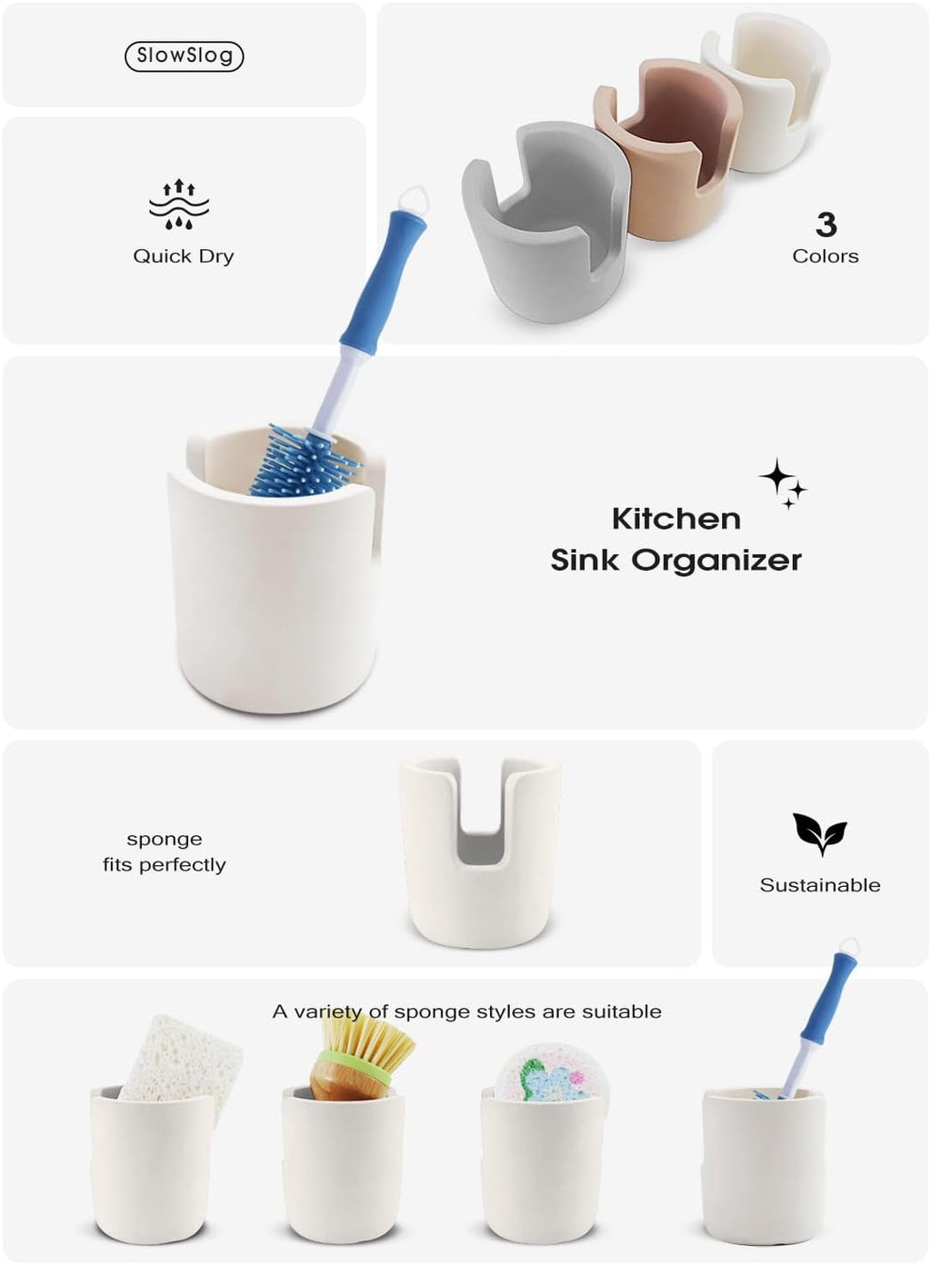 Diatomite Sponge Holder, Dish Sponge Stand for Kitchen Countertop, Stone Sponge Caddy Organizer, Face Sponge Holder, Cream