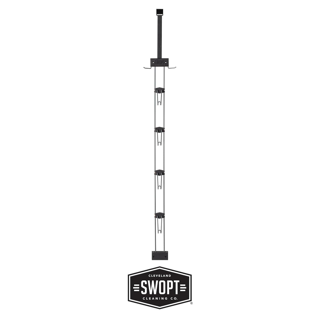 SWOPT Garage Kit — Includes 48” and 60” Wooden Handles, Smooth Surface Push Broom, Multi-Surface Push Broom, Angle Broom, Deck Brush, Floor Squeegee, and Organizer — Covers All Outdoor Cleaning Needs