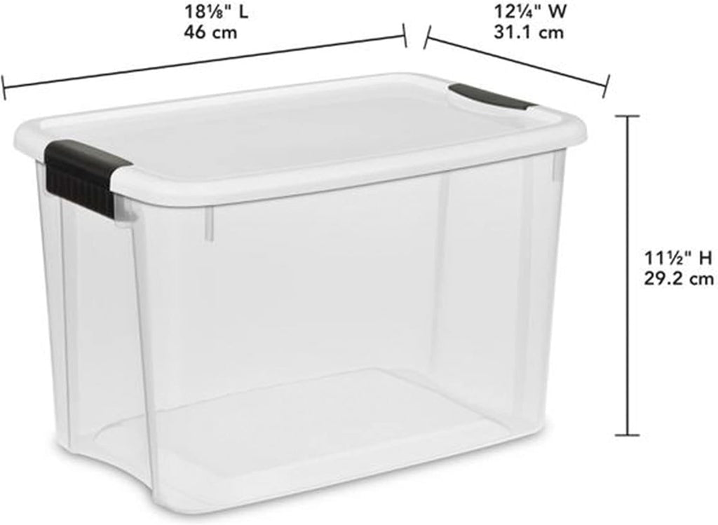 Sterilite 18-Pack Ultra Latching Box, Storage Bins with Lids, Clear Plastic, 30 Quart - Heavy-Duty Organizing Containers for Closet, Bathroom, and Office