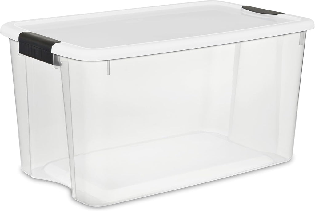 Sterilite 24-Pack Ultra Latching Box, Storage Bins with Lids, Clear Plastic, 70 Quart - Heavy-Duty Organizing Containers for Closet, Bathroom, and Office