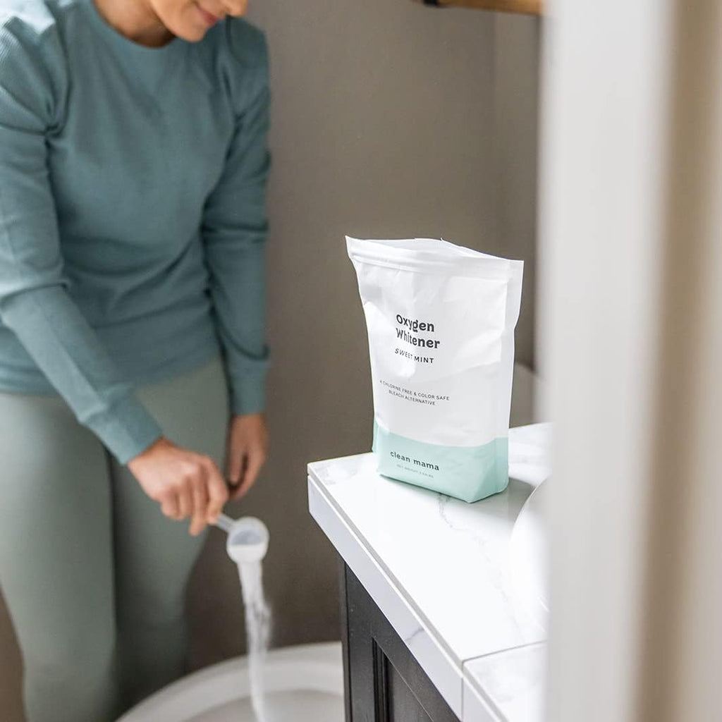 Clean Mama Natural Oxygen Whitener and Stain Remover - Color-Safe Natural Bleach Alternative - Plant-Derived Oxygen Powder, Whitens & Brightens Whites and Colors - Sweet Mint, 2.53 lbs, 2 Pack