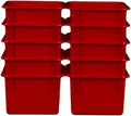 Wood Designs Cubby Storage Bin, Heavy Duty Plastic Containers for Kids Red Cubby Tray Set of 10