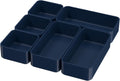 6 Pcs Stackable Drawer Organizer Set Desk Drawer Dividers, Bathroom Vanity Cosmetic Makeup Trays , Multipurpose Plastic Storage Bins for Jewelries, Kitchen Gadgets and Office Accessories, Blue