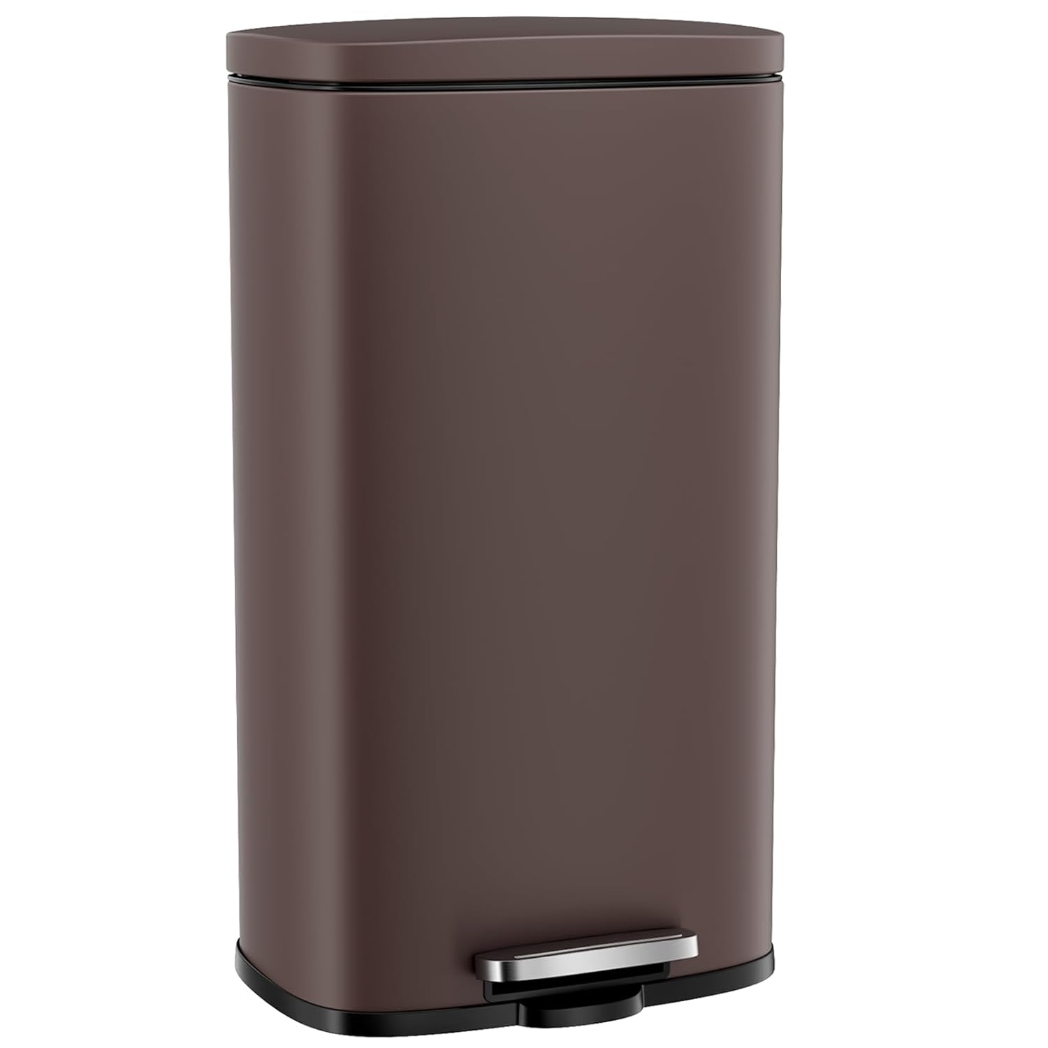 Arlopu 8 Gallon Step Trash Can, Stainless Steel Garbage Bin, Soft-Close Rubbish Bin with Removable Plastic Inner Bucket, Fingerprint-Proof, Lid Dustbin, Suit for Kitchen Home (Brown, 30L)