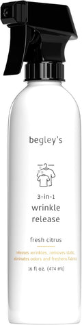 Begley's 3-in-1 Wrinkle Remover, Quick Fix Wrinkle Release, Static Cling Remover, Odor Eliminator and Fabric Refresher Spray - USDA Certified Biobased - Citrus, 16 oz