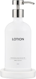 Glass Soap Dispenser Set by Janxin,Bathroom Soap Dispenser Set with Ceramic Tray,Luxury Bathroom Accessories,Modern Kitchen Decor (White+Silver(Lotion))