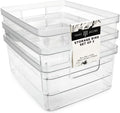 Isaac Jacobs 3-Pack Medium Clear Storage Bins (8” L x 10” W x 4.25” H) w/Cutout Handles, Plastic Organizer for Home, Office, Kitchen, Fridge/Freezer, Bathroom, BPA Free, Food Safe (3-Pack, Medium)