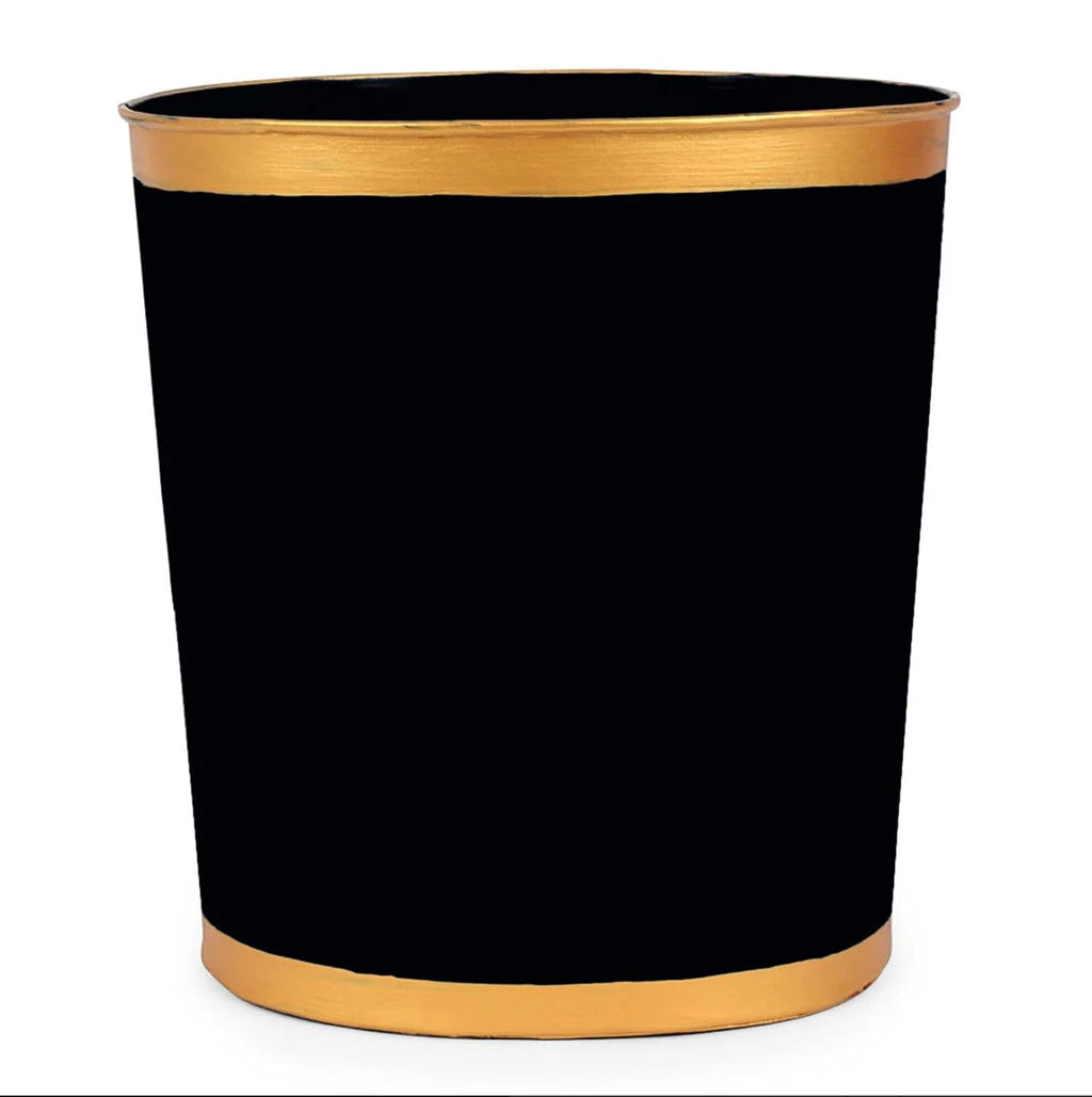 Jaye’s Studio Mattie Oval Wastebasket – Handpainted Pink Trash Can For Bathroom Office, Vanity, or Bedroom Trash Bin, Metal Trash Can Gold Trim, Pink Waste Basket & Garbage Can for Gold Bathroom Decor