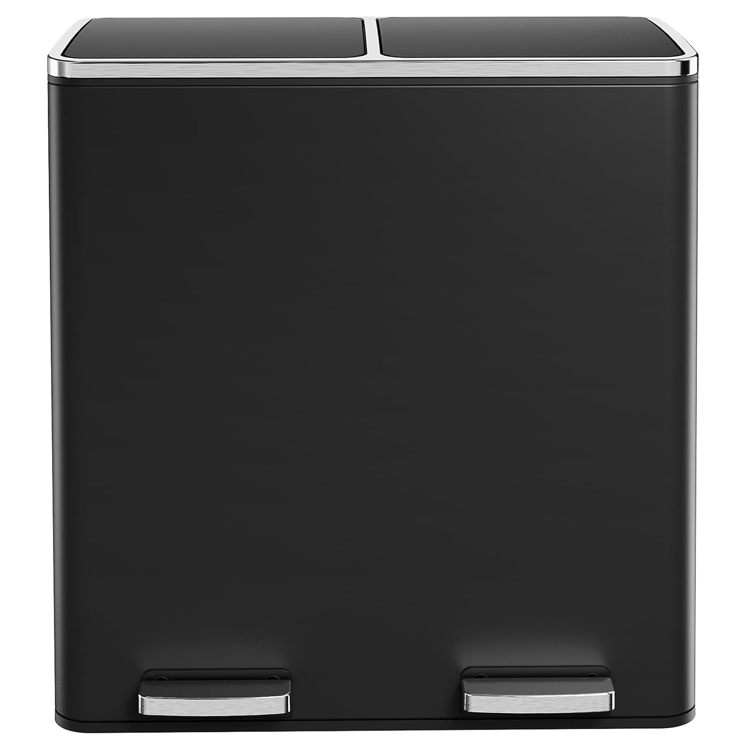 AthLike 60L(16 Gal) Dual Trash Can, Stainless Steel Kitchen Garbage Can, Double Compartment Classified Rubbish Bin, Recycle Dustbin w/Plastic Inner Buckets, Soft-Close Lid, Airtight, Black