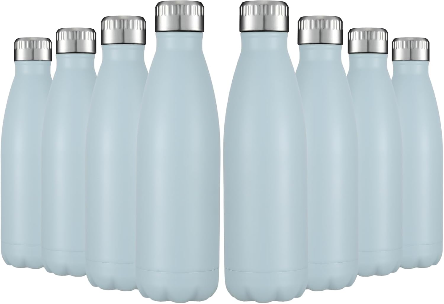 HASLE OUTFITTERS 17oz Stainless Steel Water Bottles Bulk, Vacuum Insulated Water Bottles Double Walled Reusable Metal Sports Water Bottles Keep Drinks Hot and Cold, Light Blue, 8Packs