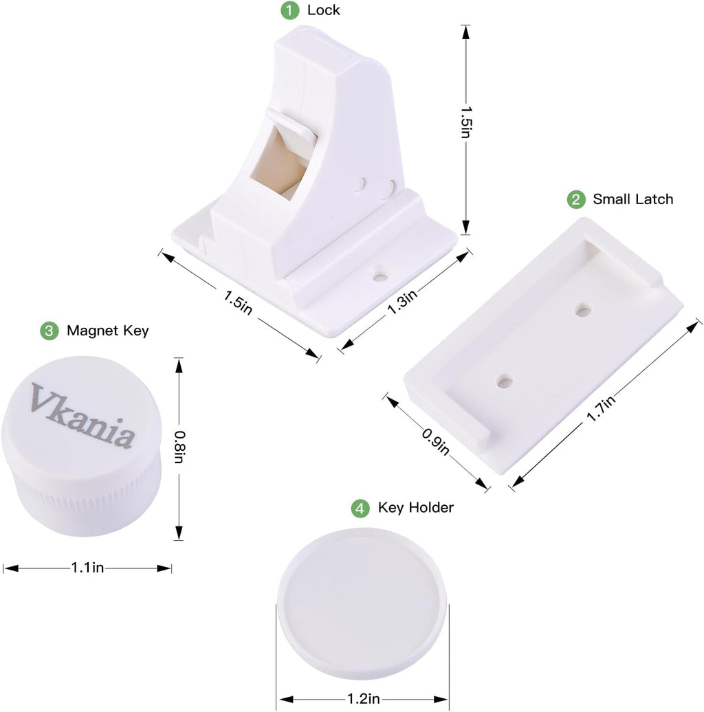 6 Pack Vkania Magnetic Cabinet Locks Baby Proofing - Baby Safety Latches for Drawers and Cabinets - Hidden Adhesive Magnet Baby Locks - Easy Installation No Drilling