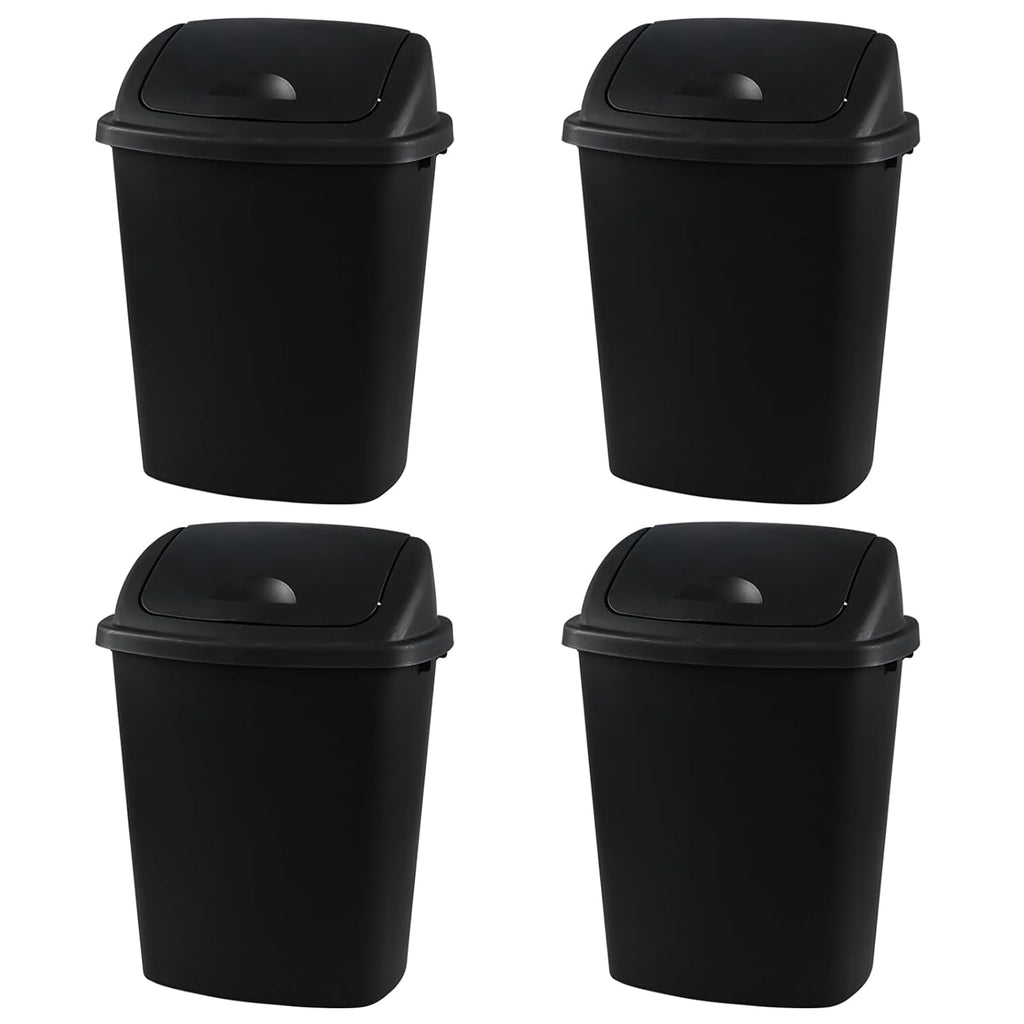 Bringer 10 Gallon Tall Kitchen Trash Can, Set of 4 Black Plastic Garbage Can with Swing Lid