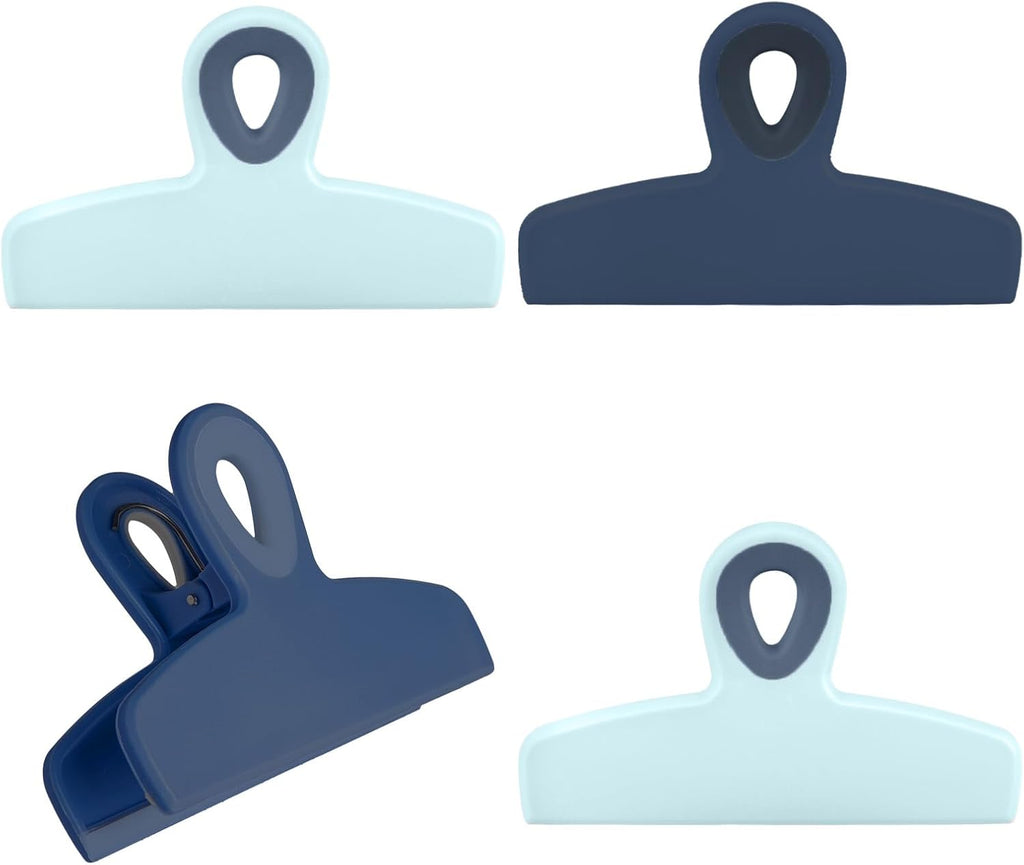 COOK WITH COLOR Bag Clips - Heavy Duty Chip Clip and Refrigerator Magnet Clips for Food Storage with Air Tight Seal Grip, Blue Ombre, Pack of 4 Large Clips
