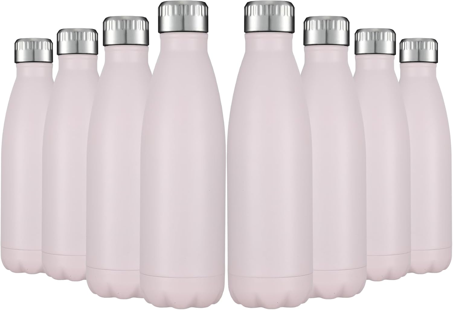 HASLE OUTFITTERS 17oz Stainless Steel Water Bottles Bulk, Vacuum Insulated Water Bottles Double Walled Powder Coated Reusable Metal Sports Water Bottles Keep Drinks Hot and Cold,Pink, 8Packs