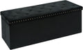 Velvet Storage Ottoman Bench, 43.3" Folding Ottoman with Rivet Trim, Heavy-Duty Upholstered Entryway Bench, Sturdy Footrest and Seat for Bedroom, Living Room, Holds up to 660 LBS, Black