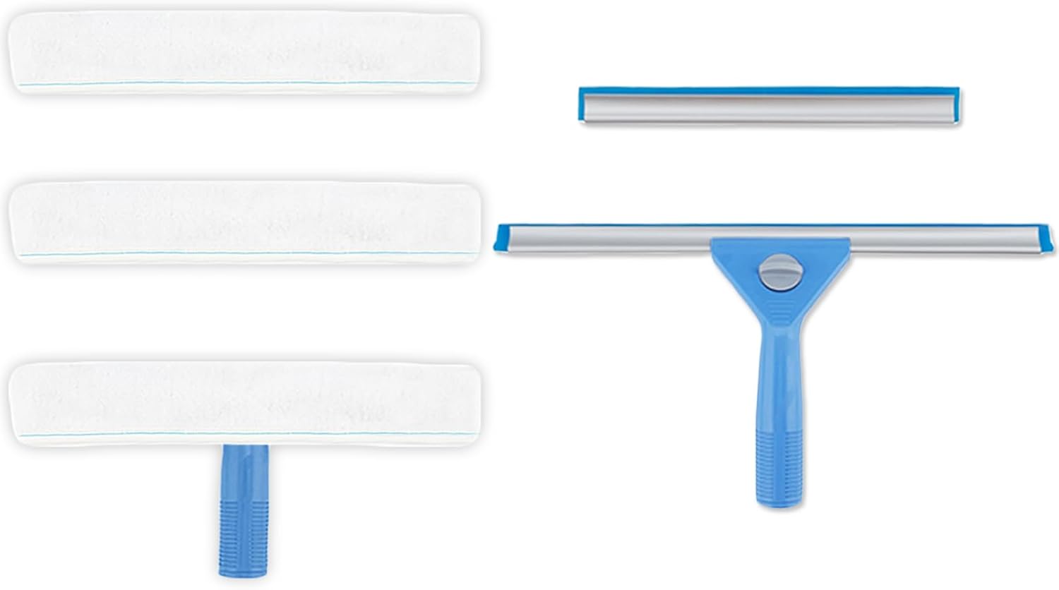 Window Squeegee Washing Kit for Shower Glass Door, Mirror and Window Cleaning, Extra 14'' Wide Squeegee and 2 Microfiber Scrubbers Included (Extension Pole not Included)